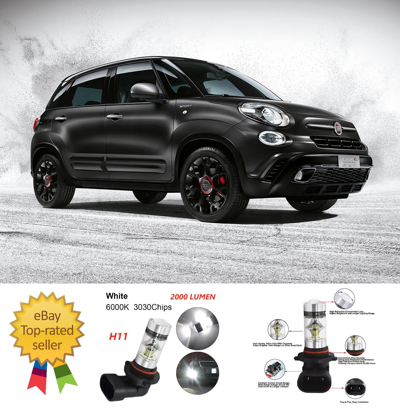 Coppia Lampade Fendinebbia H11 Led Canbus Per FIAT 500 L 500L 6000K Bianco Ghiaccio (Copia)