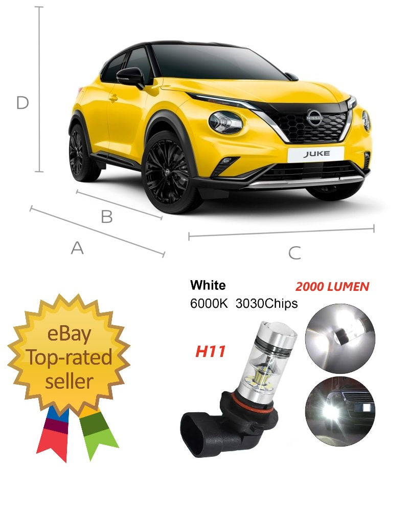 Coppia Lampade Fendinebbia H11 Led Canbus Per Nissan Juke 6000k Bianco Ghiaccio