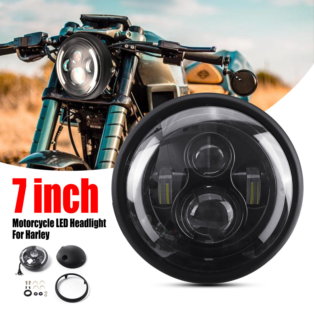 Faro Tondo Cafè Racer Per Yamaha Suzuki Guzzi Bmw Buell Led 190 Mm 7,5 Pollici