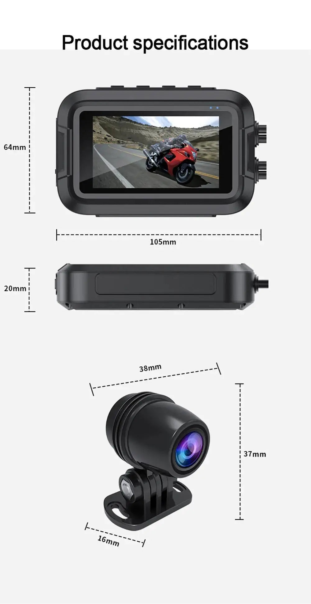 Dash Cam Dvr 2 Camere con Display Per Moto App Wifi Gps Dashcam Impermeabile 360