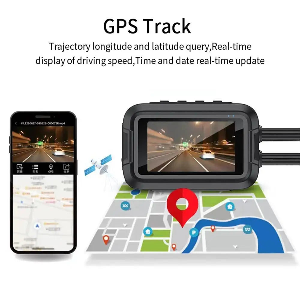 Dash Cam Dvr 2 Camere con Display Per Moto App Wifi Gps Dashcam Impermeabile 360