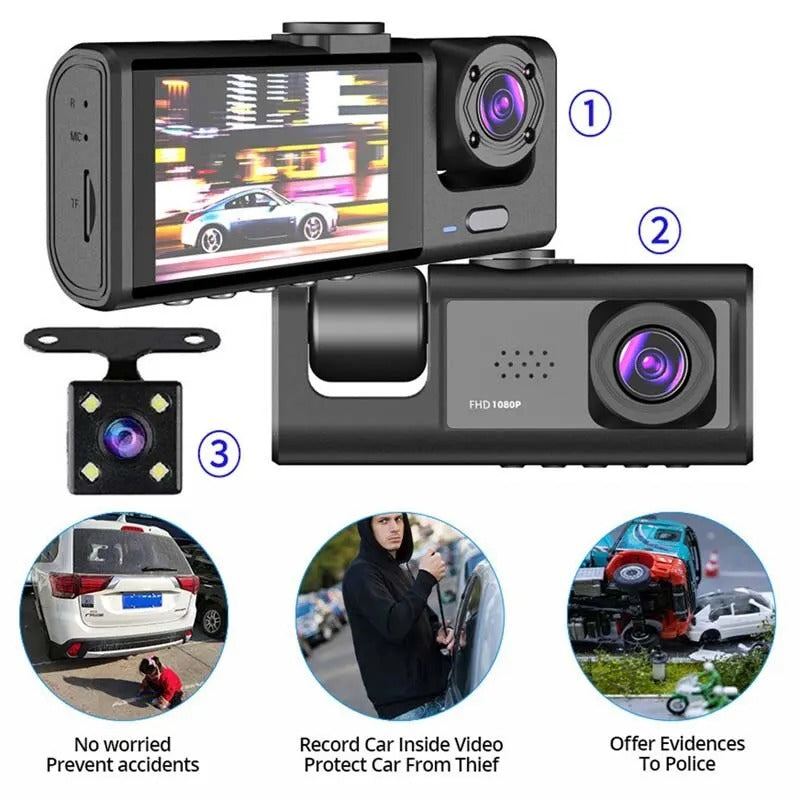 Dash Cam doppia fotocamera 1080P per auto, anteriore e interna, telecamera per auto con visione notturna IR, registrazione in loop, DVR per auto grandangolare