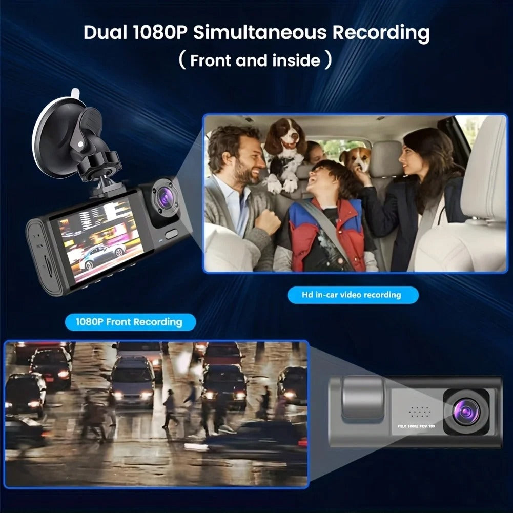 Dash Cam doppia fotocamera 1080P per auto, anteriore e interna, telecamera per auto con visione notturna IR, registrazione in loop, DVR per auto grandangolare