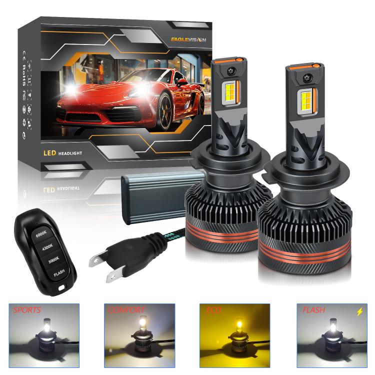 Kit 2 Led H7 Lampadine Fari Lenticolari Auto Canbus Telecomando Tuning 18000 lumen 3000k 4300k 6000k e flash