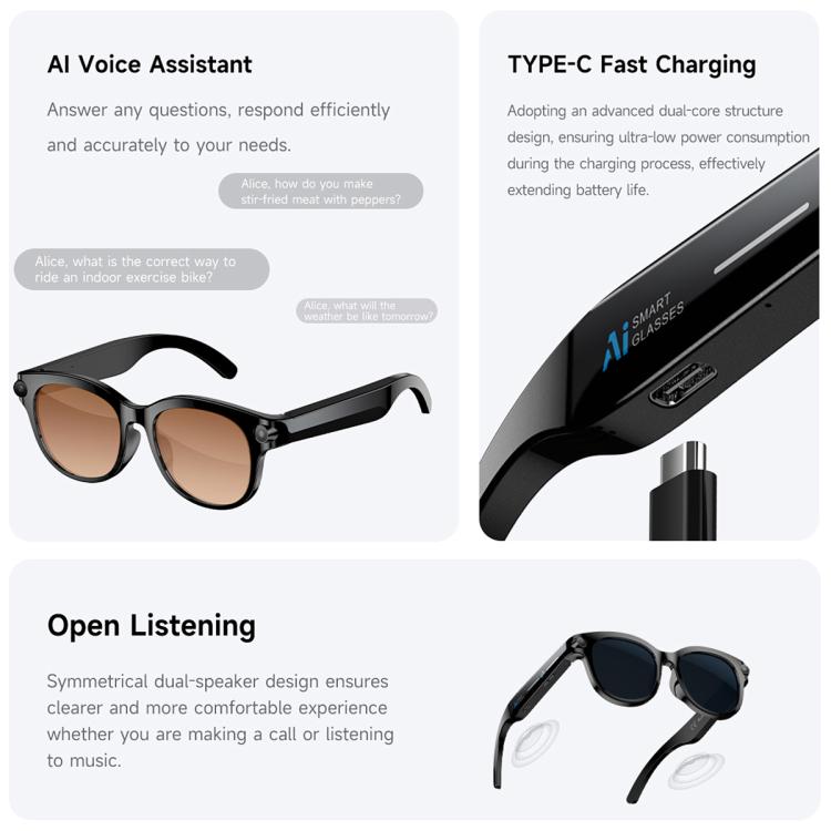 Occhiali intelligenti M89 2MP AI con supporto per chiamate Bluetooth e assistente vocale intelligente AI