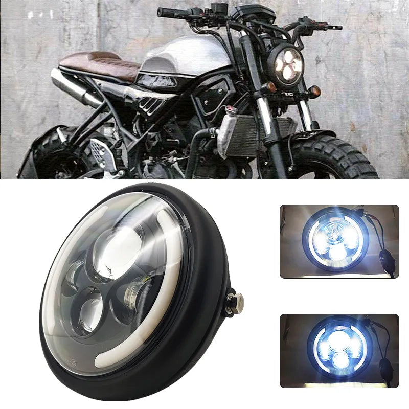 Faro Tondo Cafè Racer Per Yamaha Suzuki Guzzi Bmw Buell Led 190 Mm 7,5 Pollici