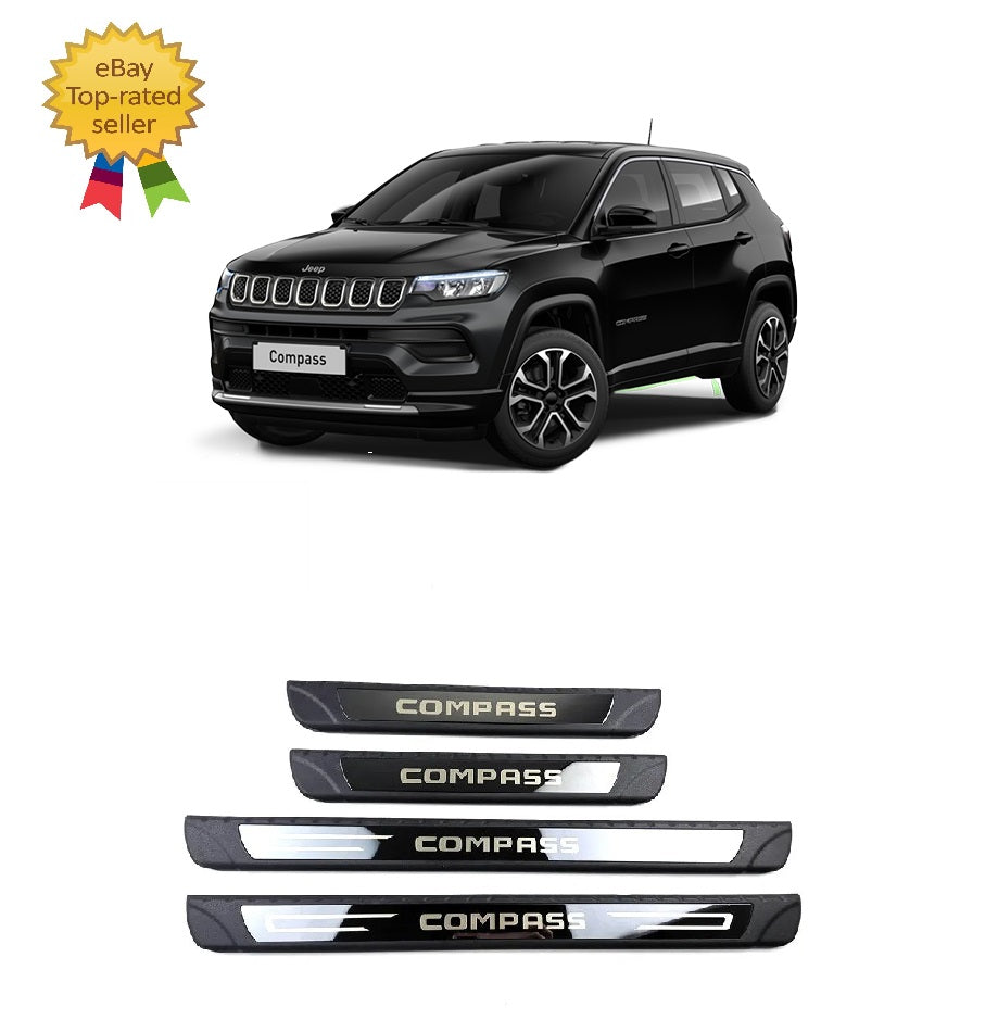 KIT 4 modanature battitacco pedane sottoporta in ABS acciaio per Jeep COMPASS