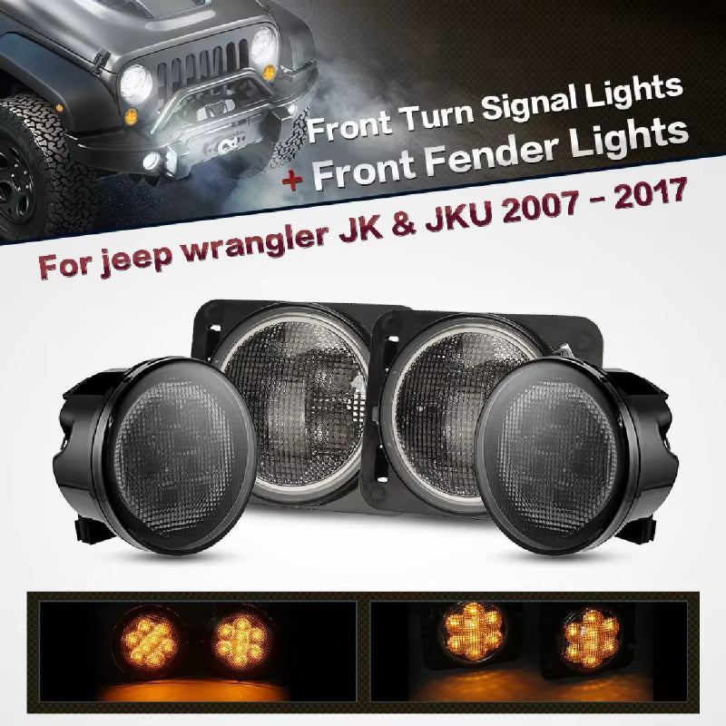 ✅ KIT 4 Frecce LED Indicatore DIREZIONE Lente Fume Per JEEP Wrangler JK ANGEL