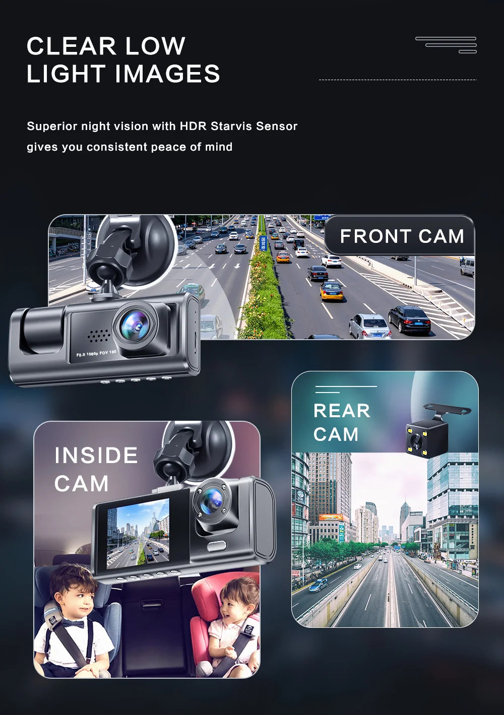 Dash Cam doppia fotocamera 1080P per auto, anteriore e interna, telecamera per auto con visione notturna IR, registrazione in loop, DVR per auto grandangolare