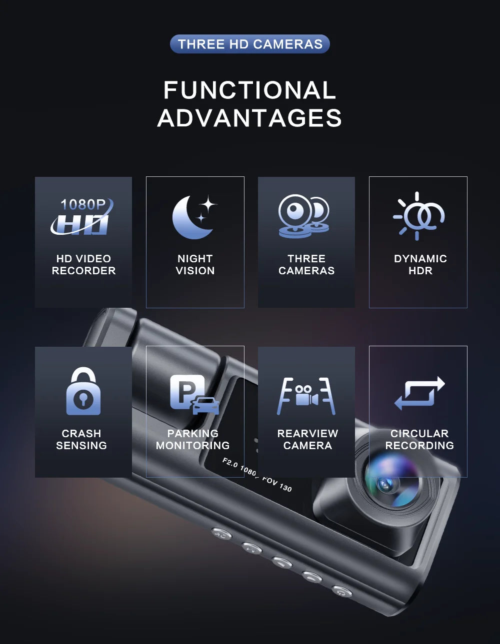 Dash Cam doppia fotocamera 1080P per auto, anteriore e interna, telecamera per auto con visione notturna IR, registrazione in loop, DVR per auto grandangolare
