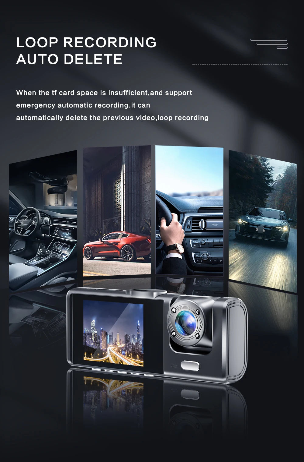 Dash Cam doppia fotocamera 1080P per auto, anteriore e interna, telecamera per auto con visione notturna IR, registrazione in loop, DVR per auto grandangolare