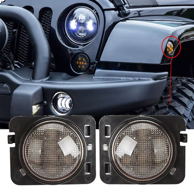 ✅ Coppia Frecce Led LATERALI Indicatore Lente Fume Per JEEP Wrangler JK ANGEL
