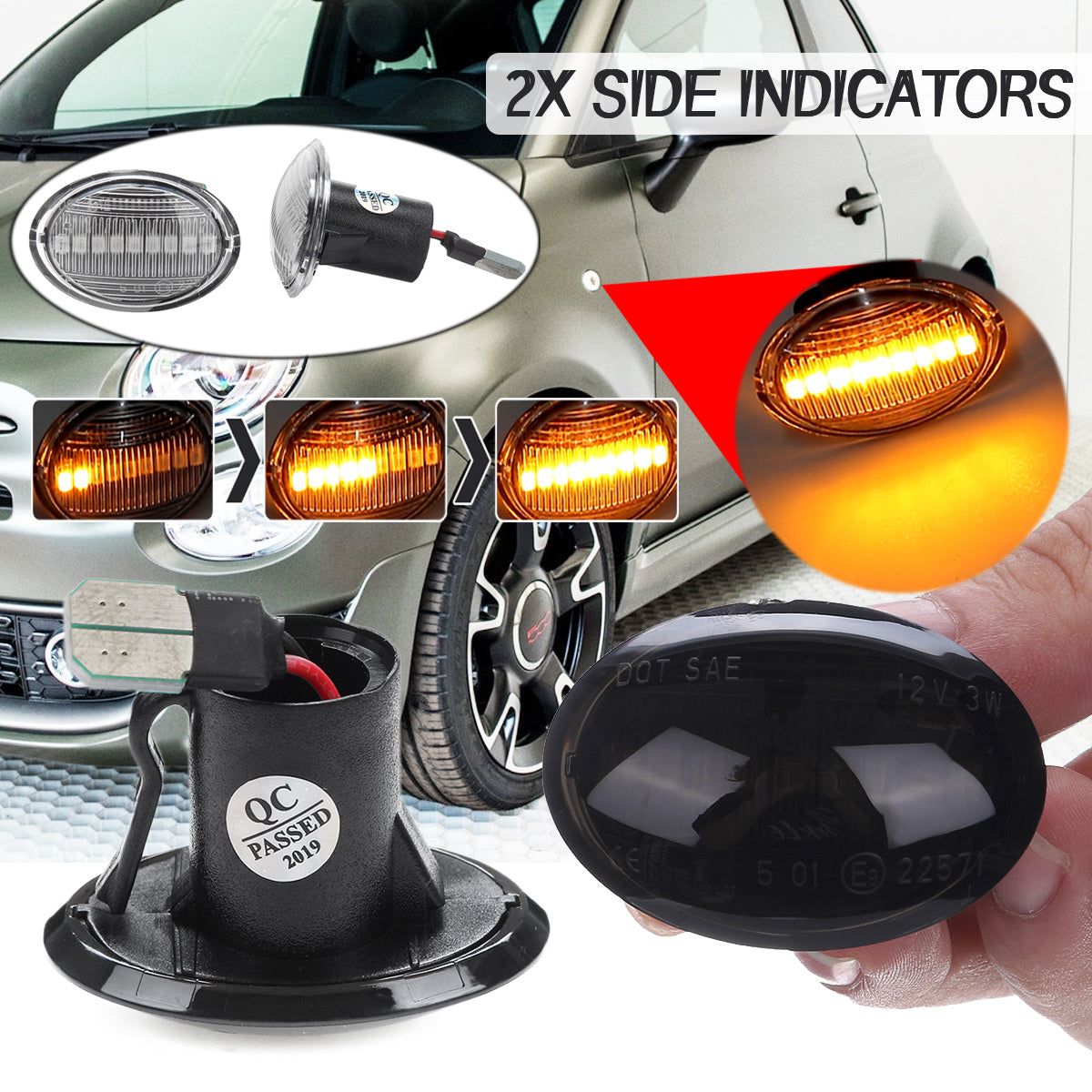 Coppia Frecce Laterali Progressive A Led Per Abarth Fiat 500 595 500c