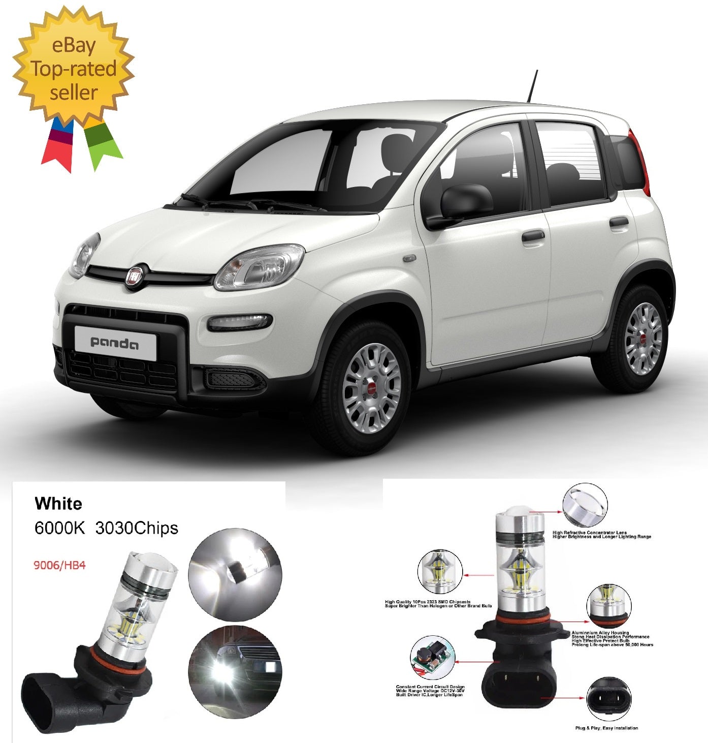 Coppia Lampade Fendinebbia H11 Led Cree Cob Canbus Fiat Panda 6000k No Error