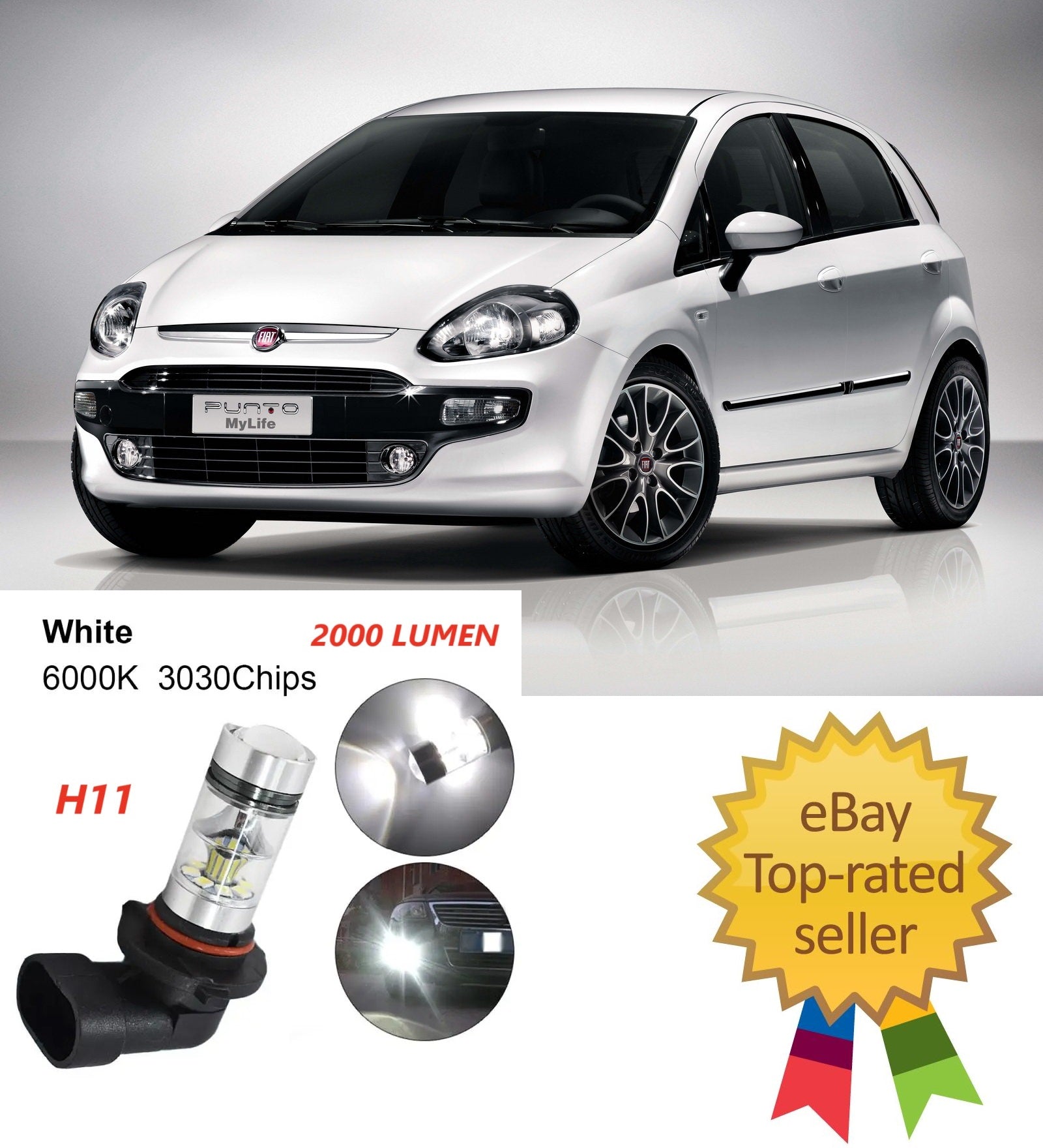 Coppia Lampade Fendinebbia H11 Led Canbus Per  FIAT PUNTO EVO 6000K Bianco Ghiaccio