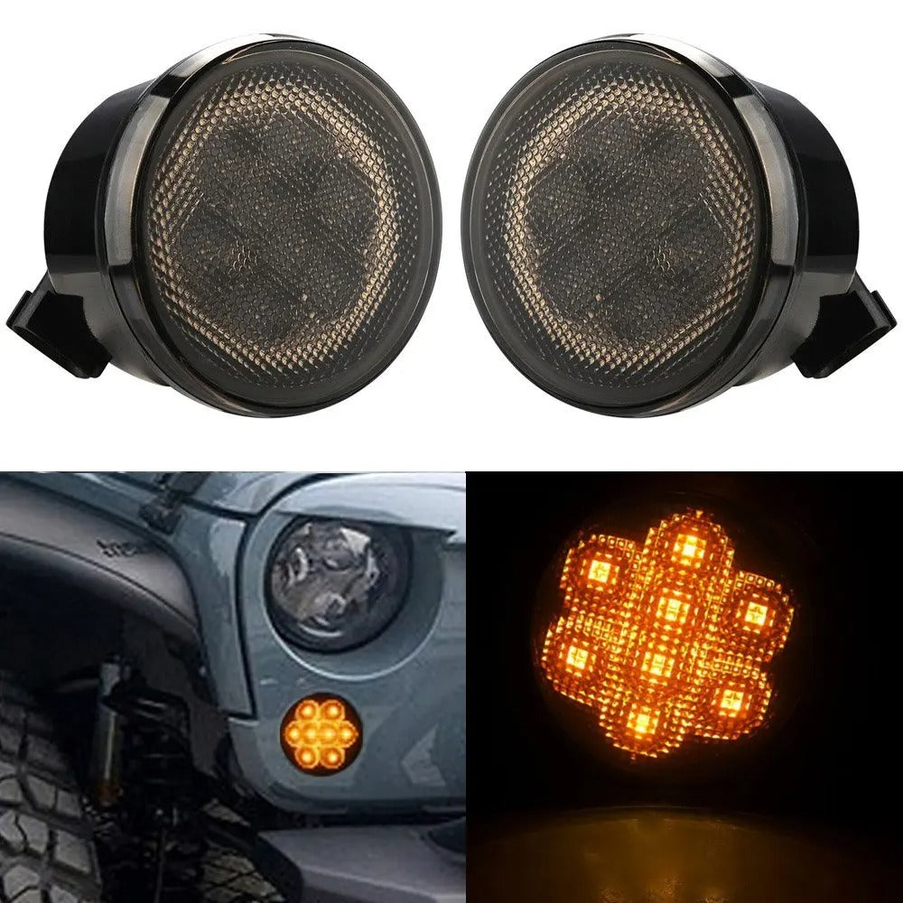 ✅ Coppia Frecce Led Anteriori Indicatore Lente Fume Per JEEP Wrangler JK ANGEL
