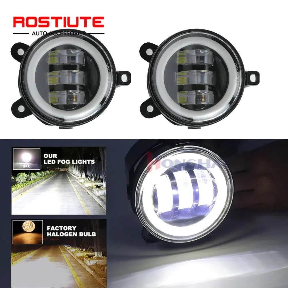 Coppia 2 Fendinebbia Led Angel Eye Per Tutte Le Auto A 3 Fori Di Fissaggio