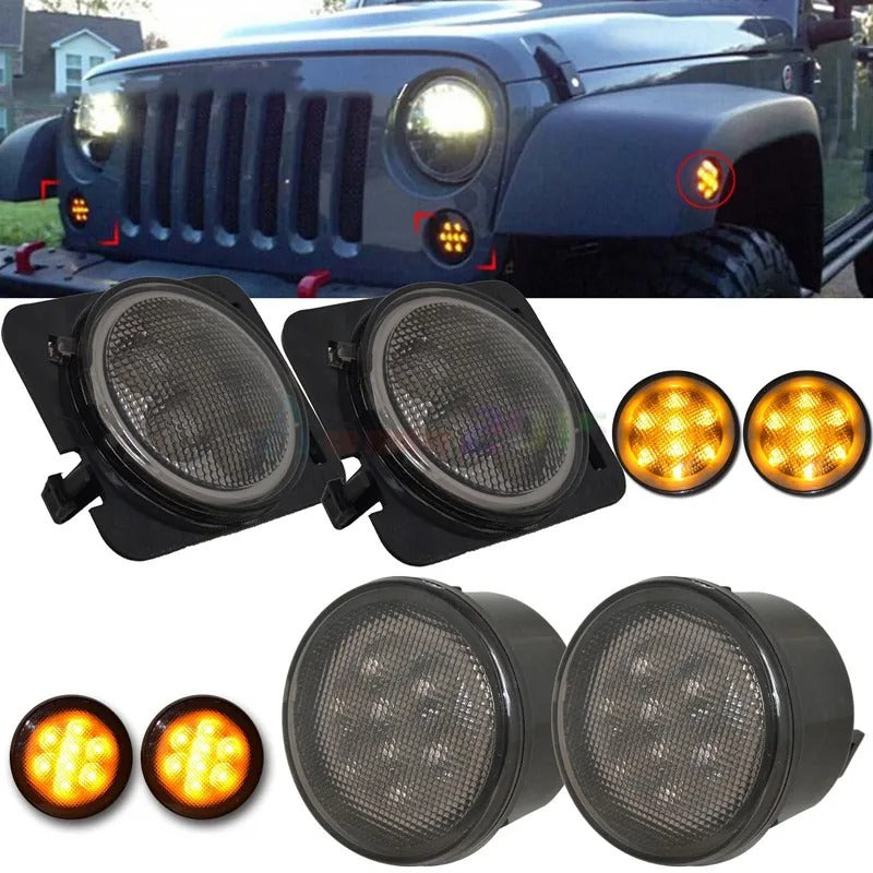 ✅ KIT 4 Frecce LED Indicatore DIREZIONE Lente Fume Per JEEP Wrangler JK ANGEL