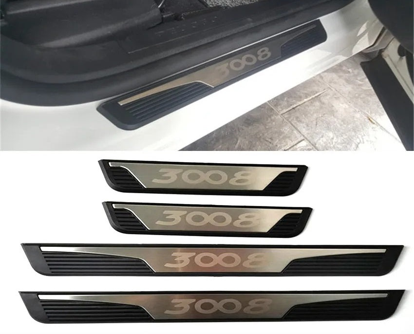 KIT 4 modanature battitacco pedane sottoporta in ABS acciaio per PEUGEOT 3008