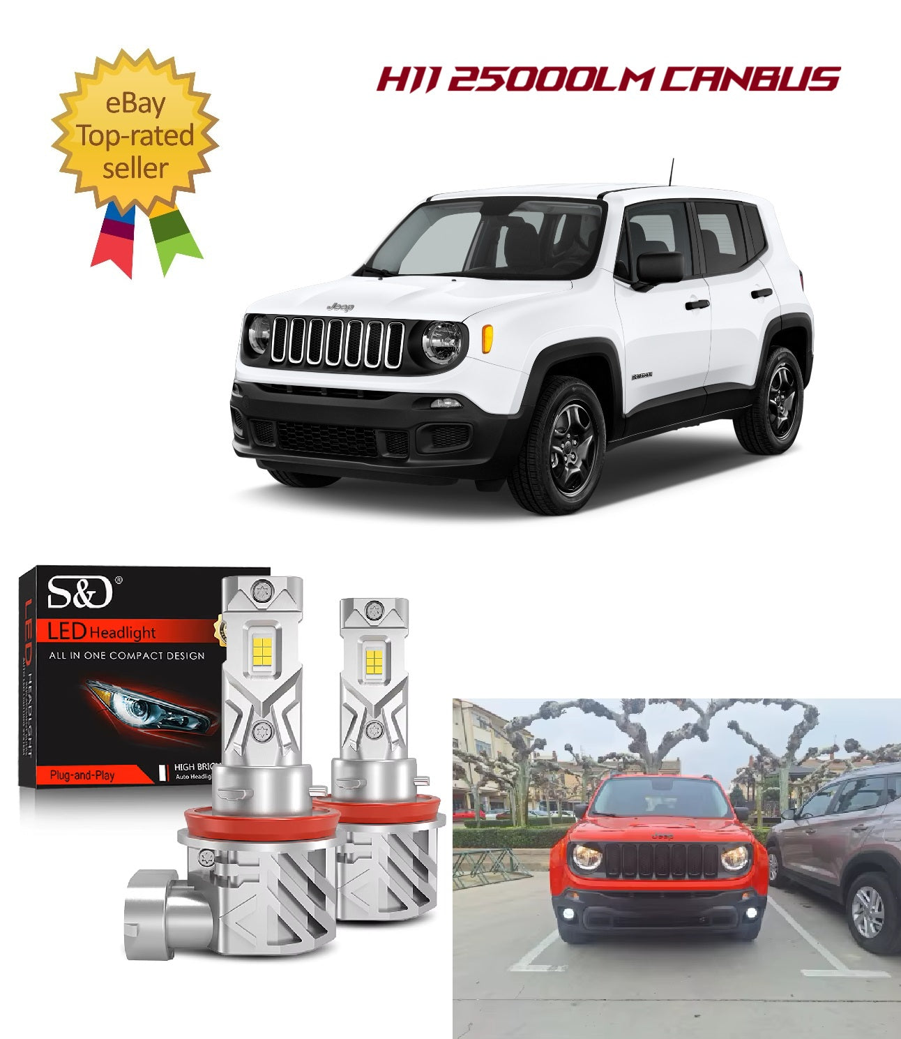 Coppia 2 Lampade Fendinebbia H11 Led Cree Cob Canbus Per Jeep Renegade 6000k