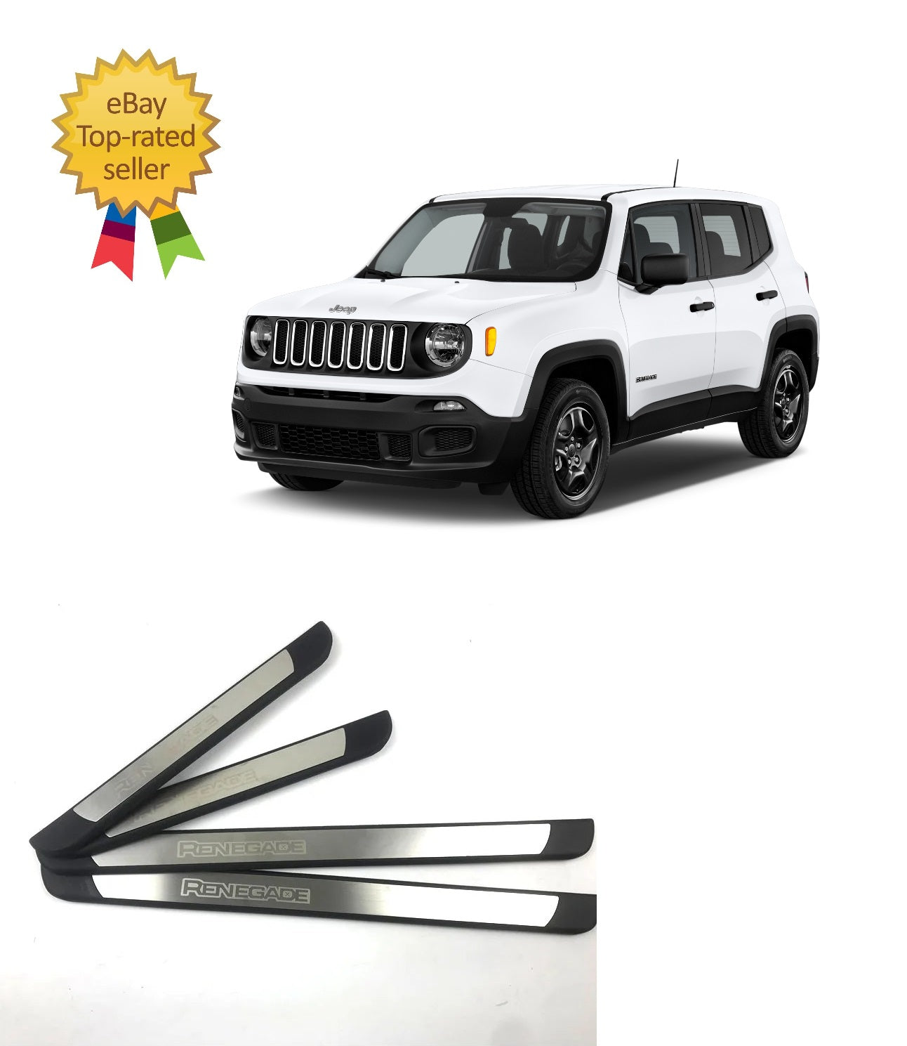 KIT 4 modanature battitacco pedane sottoporta in ABS acciaio per Jeep Renegade
