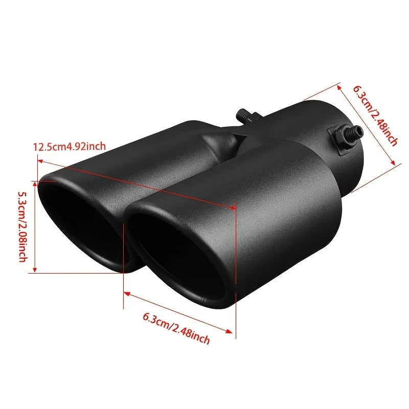 Tubo Terminale Scarico Doppio Posteriore In Acciaio Nero Opaco da 63 mm