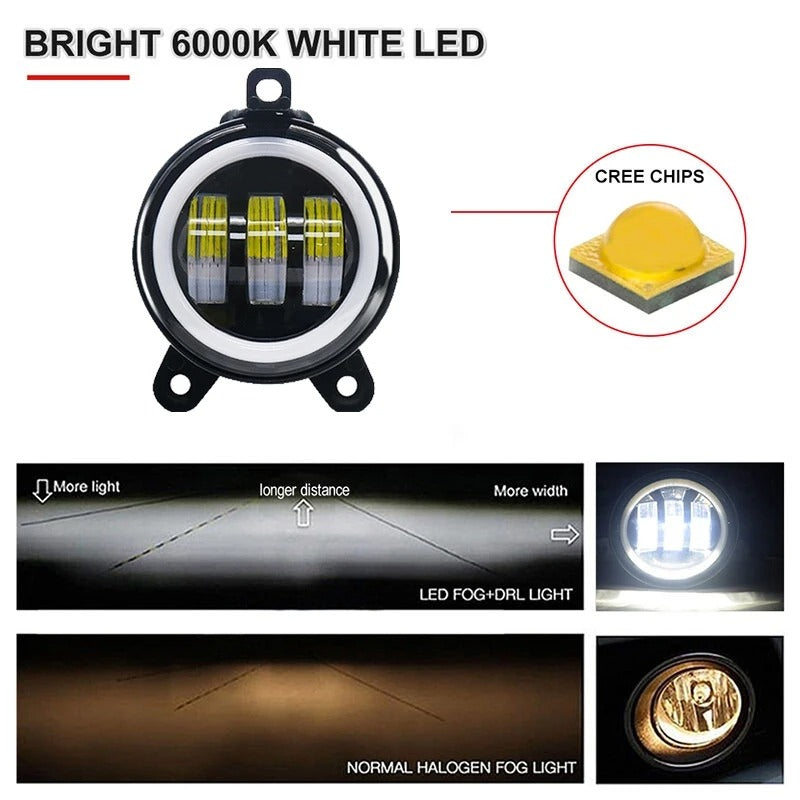 Coppia 2 Fendinebbia Led Angel Eye Per Tutte Le Auto A 3 Fori Di Fissaggio
