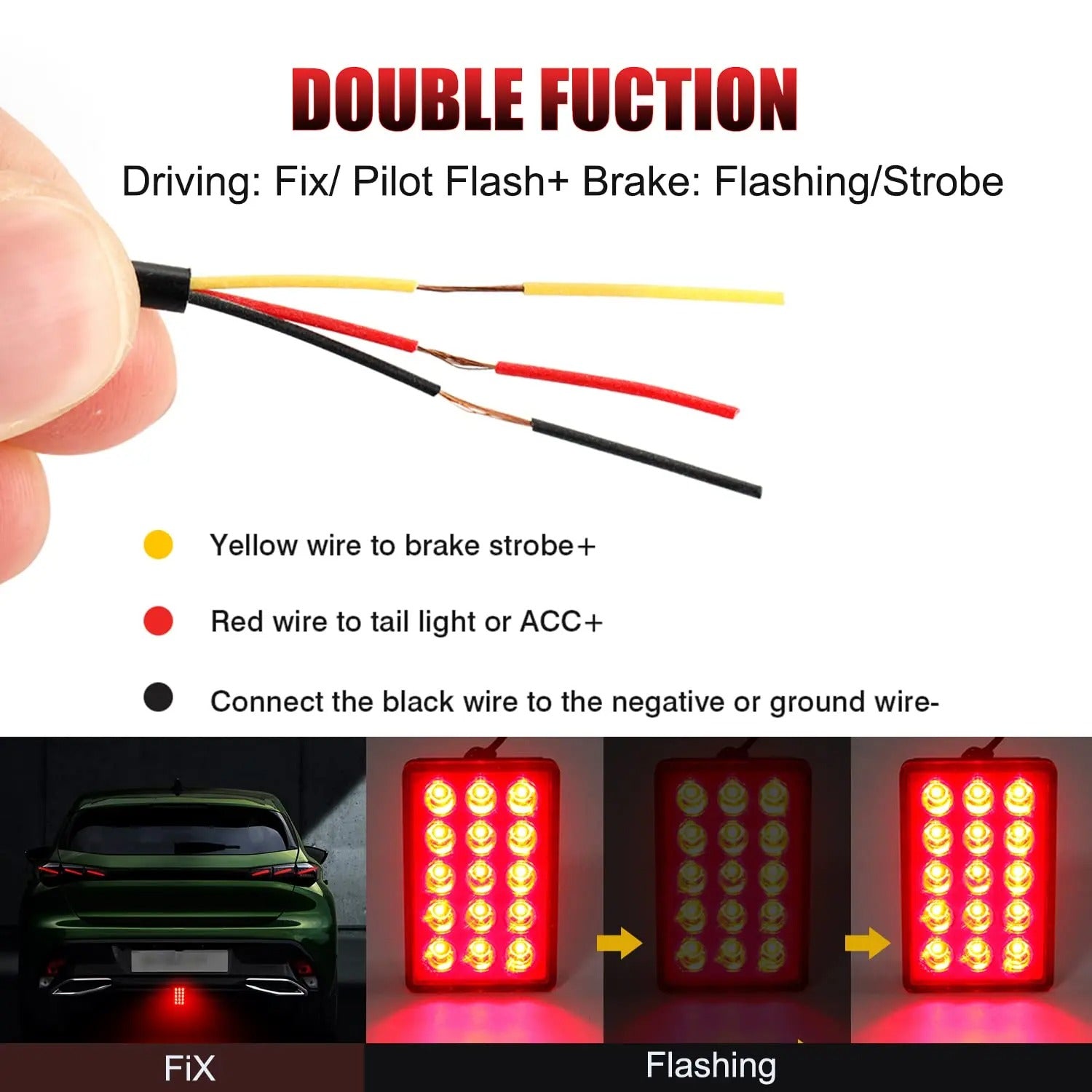 ✅✅ TERZO STOP LED LUCE PILOTA F1 STILE AUTO MOTO FLASH AUTOMATICO NERO ROSSO