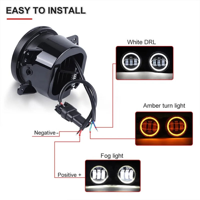 Coppia 2 Fendinebbia Led Angel Eye Per Tutte Le Auto A 3 Fori Di Fissaggio