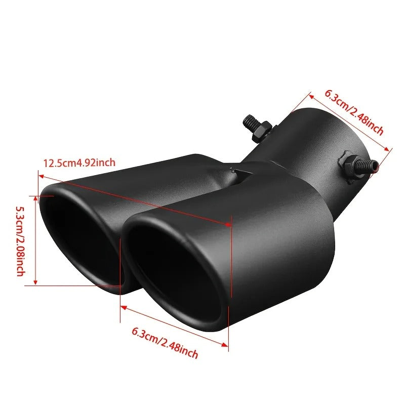 Tubo Terminale Scarico Doppio Posteriore In Acciaio Nero Opaco da 63 mm