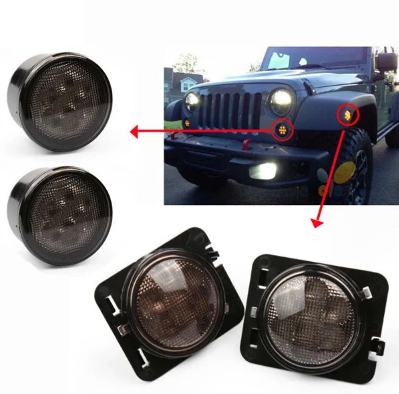✅ KIT 4 Frecce LED Indicatore DIREZIONE Lente Fume Per JEEP Wrangler JK ANGEL