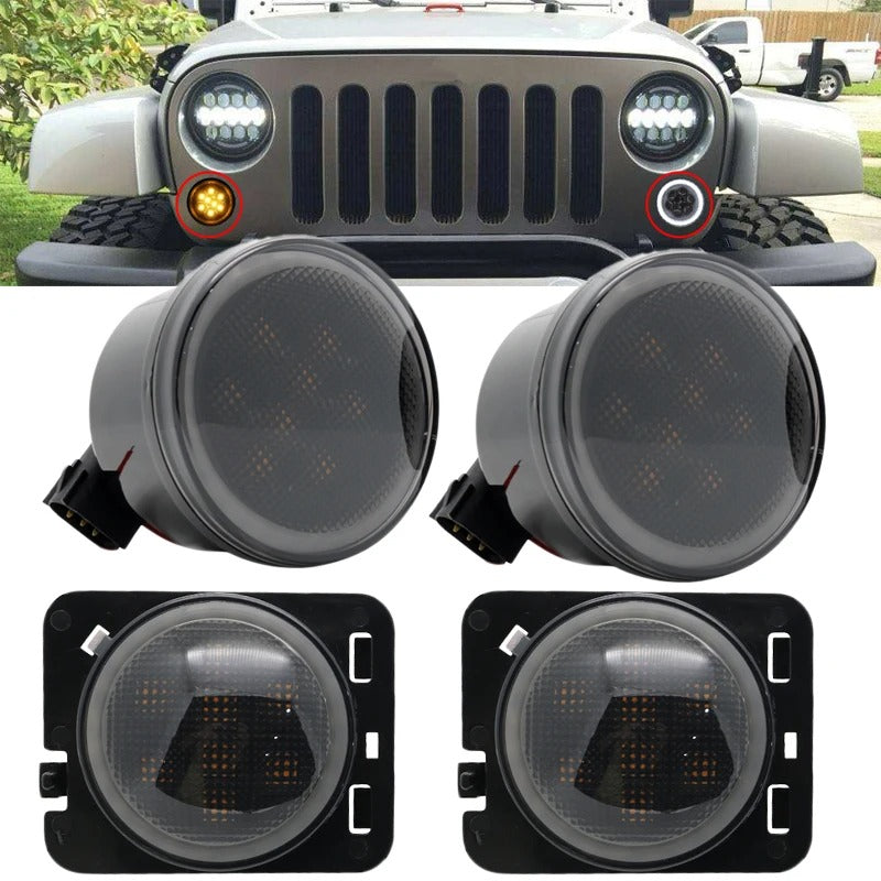 ✅ KIT 4 Frecce LED Indicatore DIREZIONE Lente Fume Per JEEP Wrangler JK ANGEL