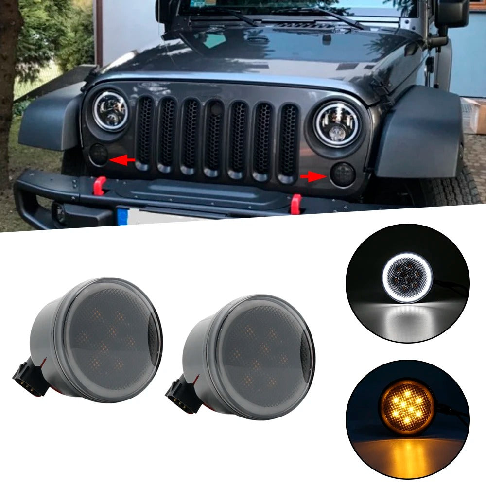✅ Coppia Frecce Led Anteriori Indicatore Lente Fume Per JEEP Wrangler JK ANGEL
