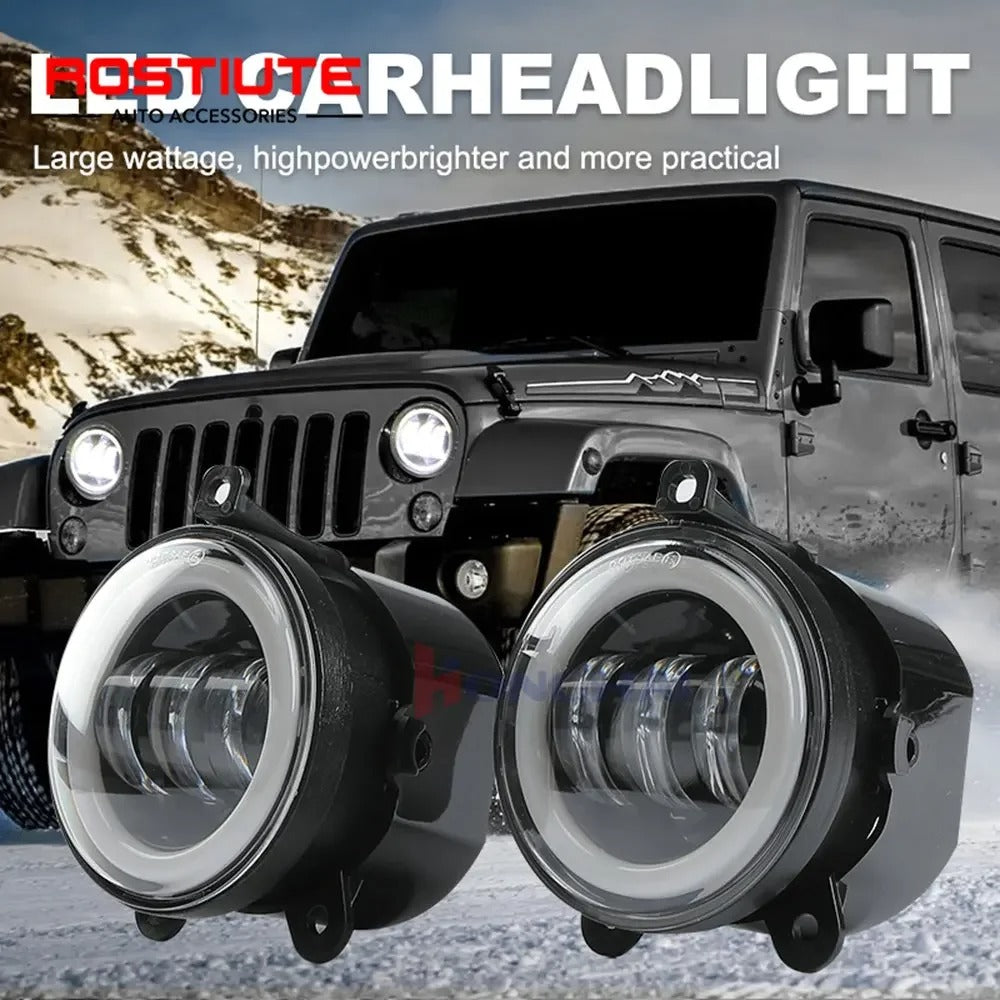 Coppia 2 Fendinebbia Led Angel Eye Per Tutte Le Auto A 3 Fori Di Fissaggio