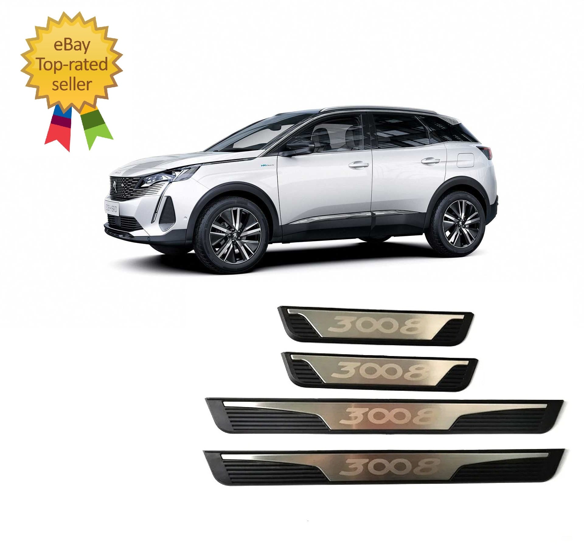 KIT 4 modanature battitacco pedane sottoporta in ABS acciaio per PEUGEOT 3008