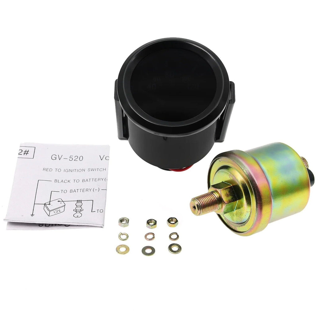 Manometro Pressione Olio Completo Di Bulbo E Kit Montaggio Da 52 Mm 12v