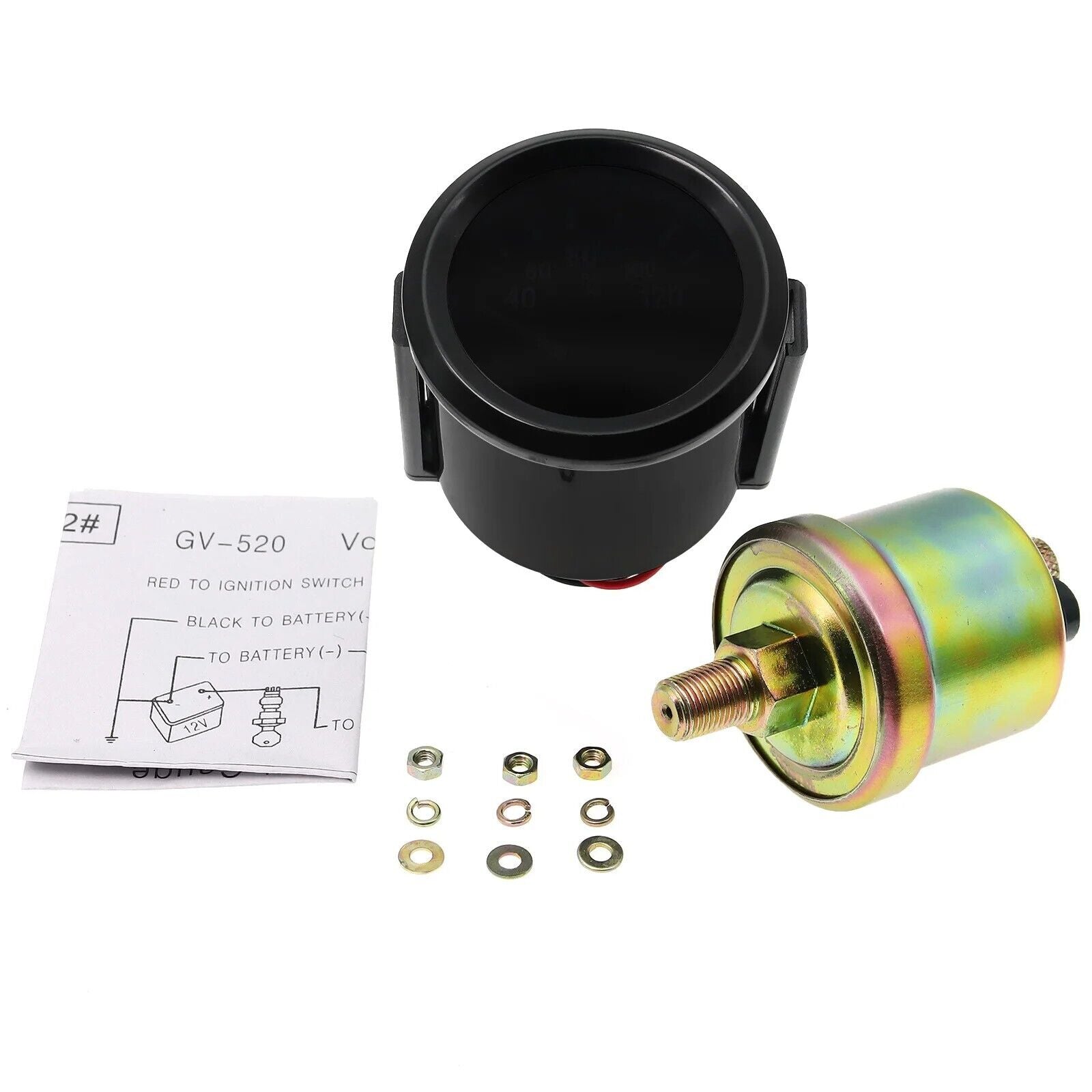 Manometro Pressione Olio Completo Di Bulbo E Kit Montaggio Da 52 Mm 12v