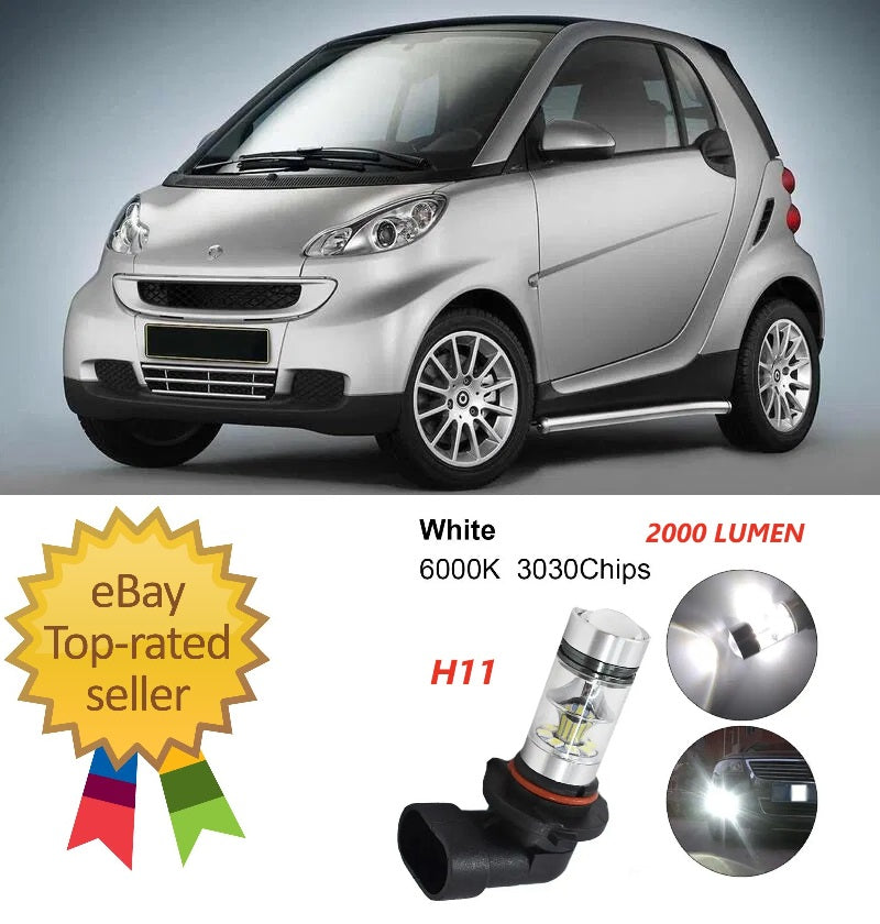 Coppia Lampade Fendinebbia H11 Led Canbus Per SMART FORTWO 6000K Bianco Ghiaccio