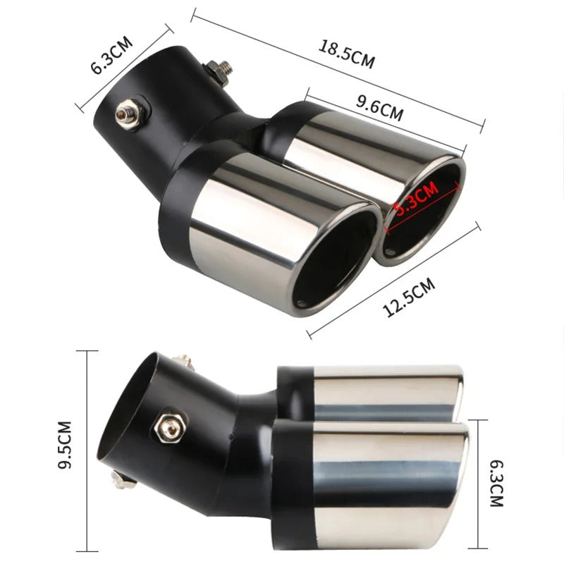 Tubo Terminale Scarico Doppio Posteriore In Acciaio Nero E Cromato da 63 mm
