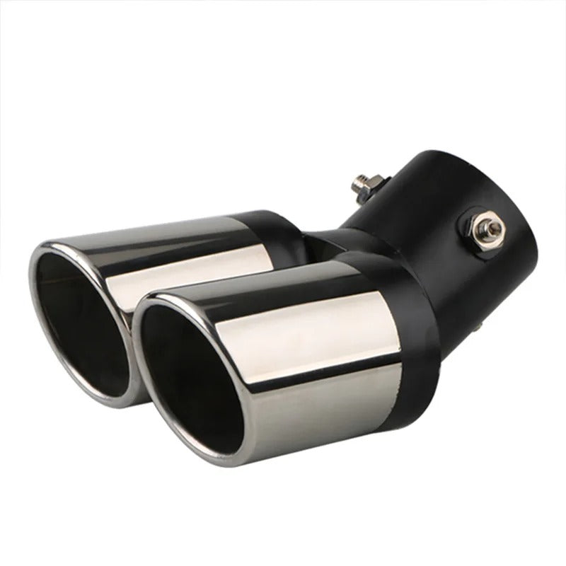 Tubo Terminale Scarico Doppio Posteriore In Acciaio Nero E Cromato da 63 mm