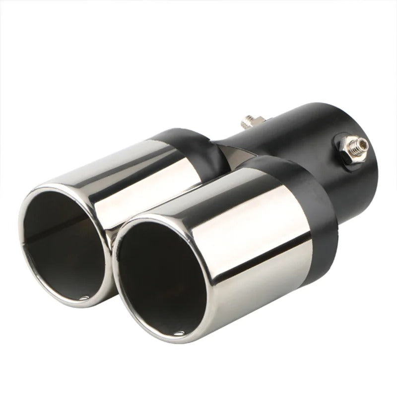 Tubo Terminale Scarico Doppio Posteriore In Acciaio Nero E Cromato da 63 mm
